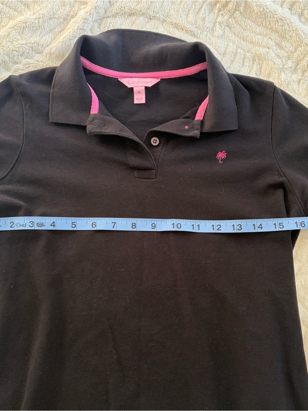 Lilly Pulitzer Black Button-Down Polo with Pink Palm Logo Size Medium - Picture 4 of 7